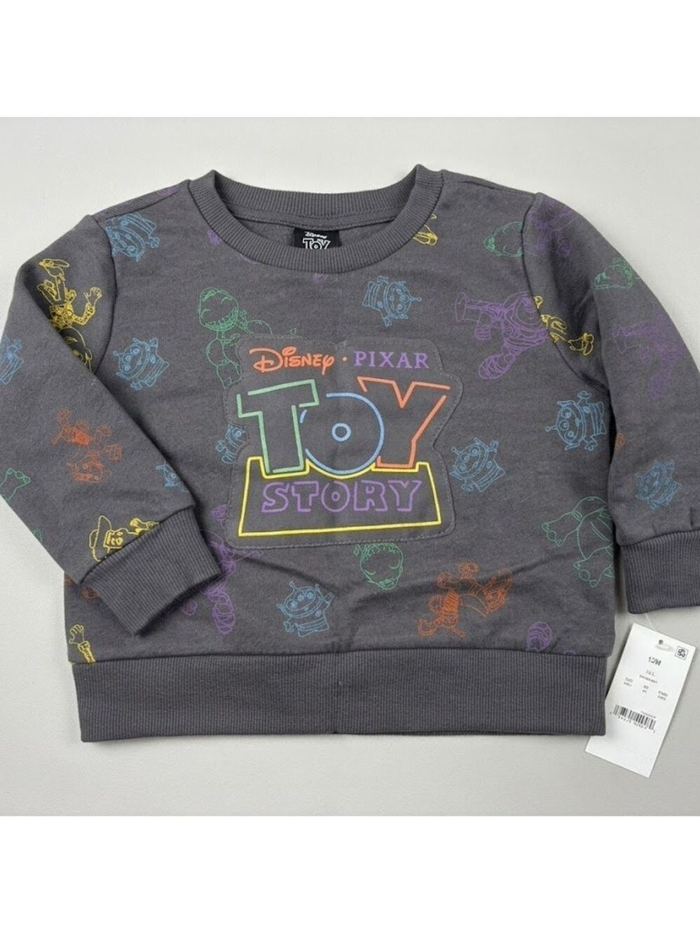 NWT Disney Pixar Toy Story Neon Outline Sweatshirt - Size 12M Charcoal Gray